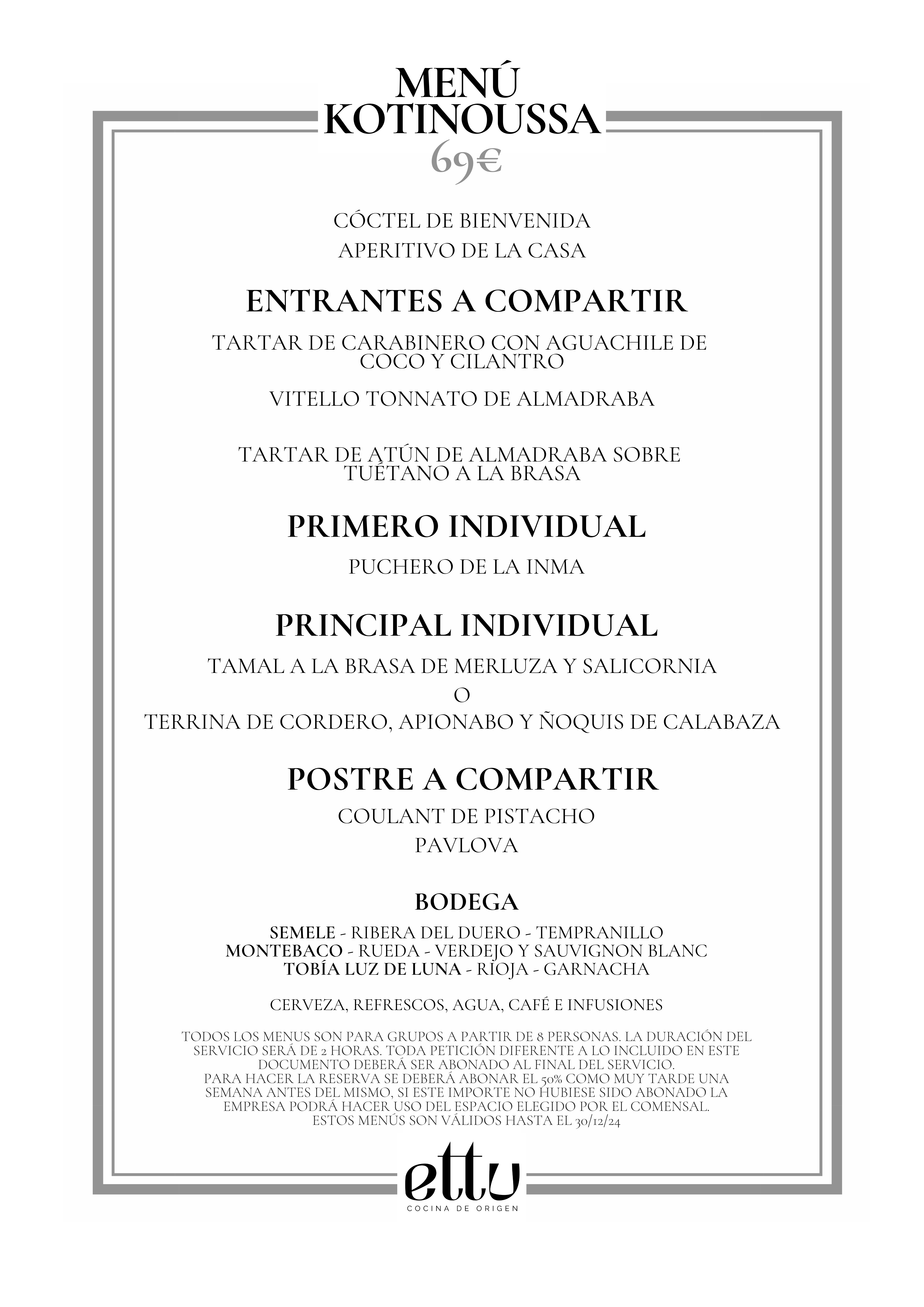MENU KOTINOUSSA PRECIO